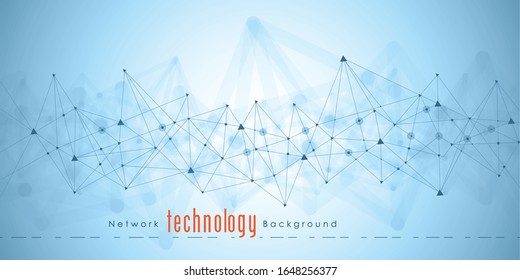 Abstract futuristic - Molecules technology with polygonal shapes on dark blue background. Illustration Vector design digital technology concept.