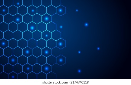 Resumen futurista - Tecnología de moléculas con formas poligonales sobre fondo azul oscuro. Concepto de tecnología digital de diseño de vectores de ilustración. 