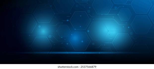 Abstract futuristic - Molecules technology with polygonal shapes on dark blue background. Illustration Vector design digital technology concept. internet network connection design for website.	
