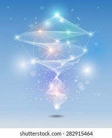 Abstract futuristic - Molecules technology with white ray wave and light blue color background. Illustration Vector design digital technology concept