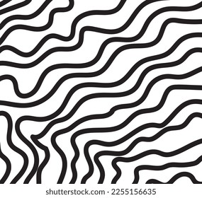 Abstract futuristic monochrome waves background, curved wavy lines seamless pattern, Optical wave movement, black and white stripes, Vector pattern in geometric style, opart illusion design.  