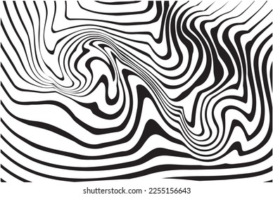 Abstract futuristic monochrome waves background, curved wavy lines seamless pattern, Optical wave movement, black and white stripes, Vector pattern in geometric style, opart illusion design.  
