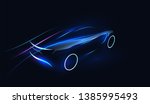 Abstract Futuristic Neon Glowing Concept Car Silhouette. Automotive template for your banner, wallpaper, marketing advertising. Vector illustration.