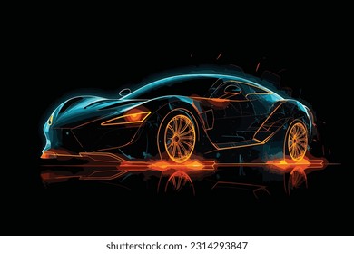 Resumen Dibujo de arte vectorial de silueta de coche de diseño neón futurista.