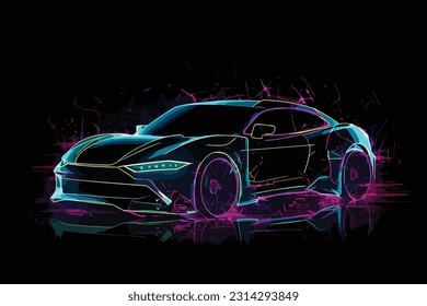 Resumen Dibujo de arte vectorial de silueta de coche de diseño neón futurista.