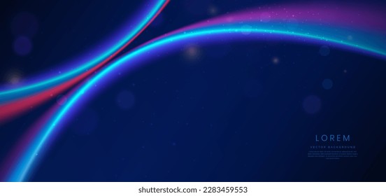Abstract futuristic neon light curved red, blue, on dark blue background. You can use for ad, poster, template, business presentation. Vector illustration