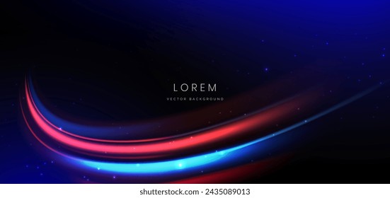 Abstract futuristic neon light curved red and blue on dark blue background. You can use for ad, poster, template, business presentation. Vector illustration