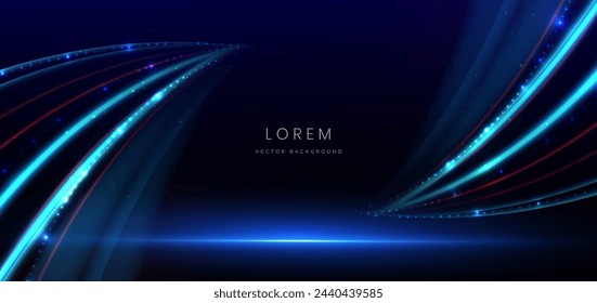 Abstract futuristic neon light curved red and blue on dark blue background. You can use for ad, poster, template, business presentation. Vector illustration