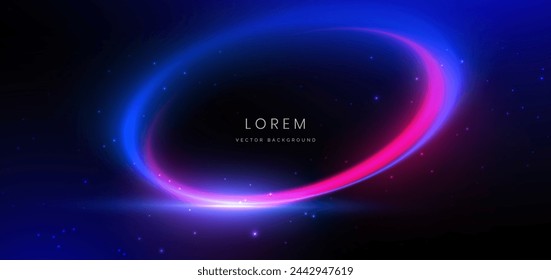 Abstract futuristic neon light curved pink and blue on dark blue background. You can use for ad, poster, template, business presentation. Vector illustration