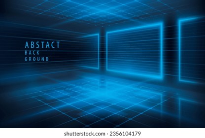 Abstract futuristic neon lights background. Elegant scene Lighting effect. Blue Light line perspective moving to lighting glowing. Abstract dynamic lights lines. Technology digital futuristic concept.