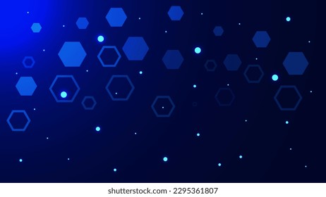 Abstract futuristic network business with hexagonal shapes and glowing particle on dark blue background. Vector illustration.