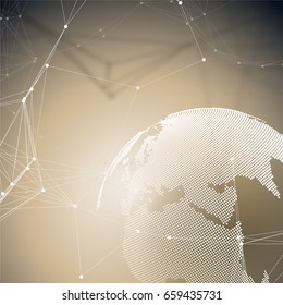 Abstract futuristic network shapes. High tech HUD background, connecting lines and dots, polygonal linear texture. World globe. Global network connections, geometric design, dig data concept.