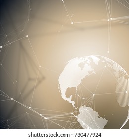 Abstract futuristic network shapes. High tech background, connecting lines and dots, polygonal linear texture. World globe. Global network connections, geometric design, dig data concept