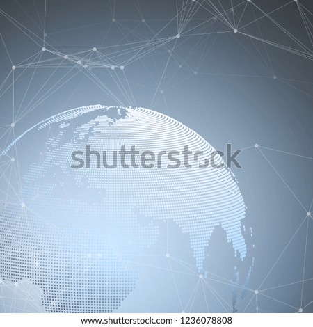 Abstract futuristic network shapes. High tech background, connecting lines and dots, polygonal linear texture. World globe on blue. Global network connections, geometric design, dig data concept.