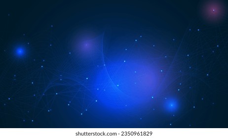 Abstract futuristic network technology with connect dots and lines and wave flow. Big data visualization. Global communication concept background. Vector illustration.
