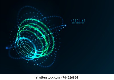 Abstraktes futuristisches Objekt. HUD elemet. Das 3D-Hologramm-Display besteht aus leuchtenden Teilchen und unscharfen Kreisen . Nanotechnologie-Maschine . Vektorgrafik von Wissenschaft und Technologie.