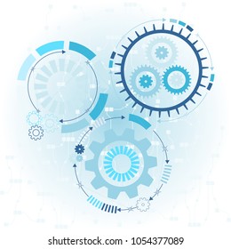 Abstract futuristic on light blue color background. Vector illustration gear wheel, hexagons and circuit board, Hi-tech digital technology and engineering. Digital telecom technology concept. 