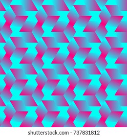 Abstract futuristic pattern with neon cubes. Neon futuristic background with gradient shapes. Seamless trendy pattern.