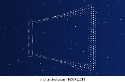 Abstract futuristic perspective frame from white dots. Vector illustration on a blue background with stars.