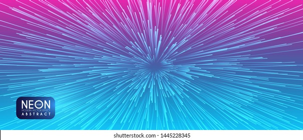 Abstract Futuristic Perspective and Motion Light Background. Star Warp in Hyperspace. Space Jump.