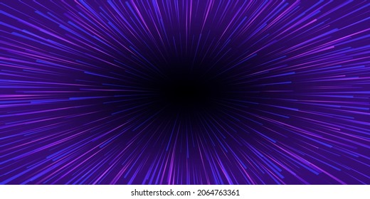 Abstract Futuristic Perspective And Motion Pink Light Background. Star Warp In Hyperspace. Space Jump. Vector Illustration