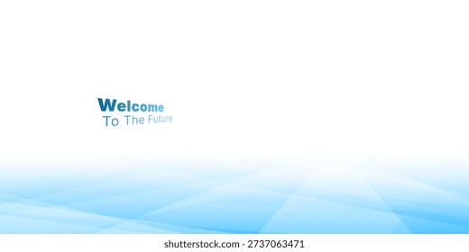Abstract futuristic perspective vector background with light blue polygonal triangle shapes and text Welcome to the Future. Clean business technology concept with wide copy space for presentation.