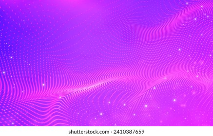 Abstract futuristic pink and blue particles wave technology or science background. Beautiful wave in the form of an array of luminous dots. Big data visualization. technology, science, music. Vector