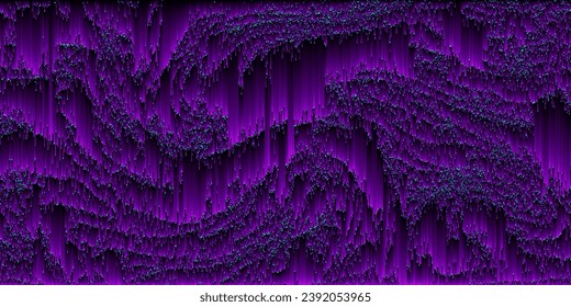 Abstract futuristic pixel sorting style background with purple neon gradient lines. Big data visualization with flickering pixel particles. Virtual cyber space in pixel art style. Vector background