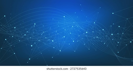Abstrakter futuristischer Plexus mit gewellten Linien auf dunkelblauem Hintergrund. Polygonales Design für digitale Technologie, Innovation, Kommunikation und Wissenschaftskonzept. Vektorgrafik