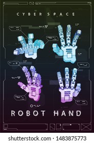 Abstract Futuristic poster with robot hand. Concept illustration with HUD elements.