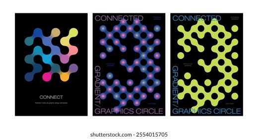 Abstract futuristic poster set, connected balls circle shape. Science and technology. Modern vector cover stock illustration. Molecule graphic design colorful logo dna water drop abstract dot