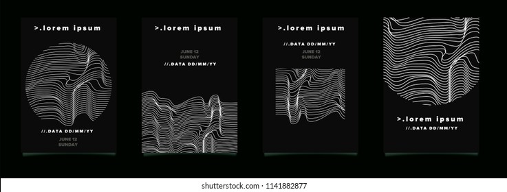 Abstract futuristic poster set for music event. Design template with glitched sound waves.