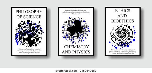 Abstract futuristic posters with organic-like complex shapes. Set of science-themed covers and flyers. 