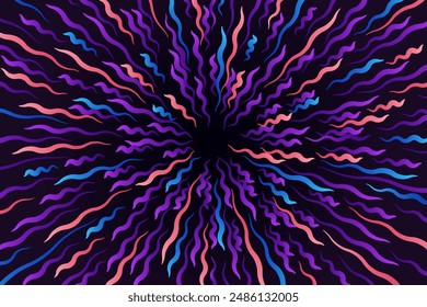Abstract futuristic radial circular wavy colorful lines flow explosion concept, starburst dynamic multicolored lines, speed geometric background