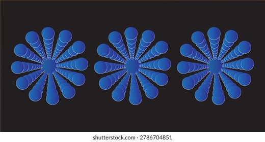 Abstract futuristic radial composition of glowing blue spheres forming a tunnel perspective on dark background, representing technology, data flow, and digital connection.