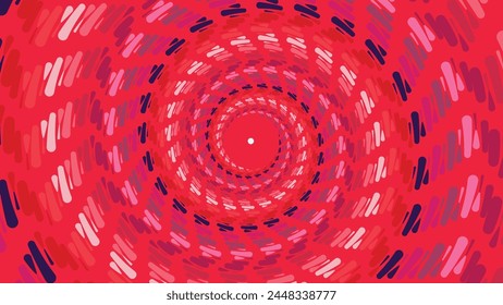 Abstractas estilo futurista de vórtice redondo girando la urgencia creativa de fondo rojo. 