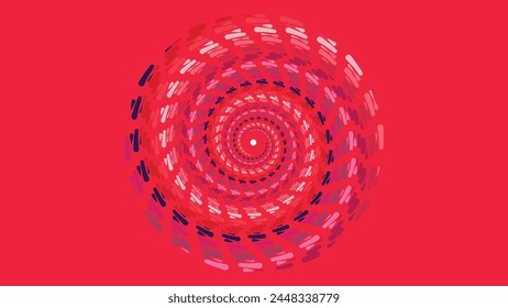 Abstractas estilo futurista de vórtice redondo girando la urgencia creativa de fondo rojo. 