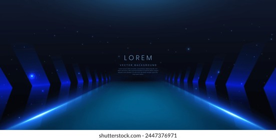 Abstrakte futuristische Szene Pfeil glühende Neonblau mit Speed-Bewegung auf dunkelblauem Hintergrund. Vektorillustration