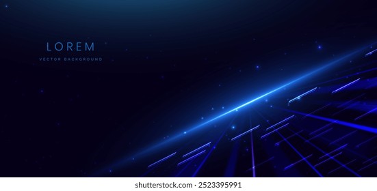 Abstract futuristic scene elegant blue light lines on dark background with lighting effect and sparkle. Vector illustration