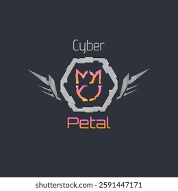 Abstract Futuristic Sci Fi Cyber Tech Gaming Outline Flower Tulip Logo Isolated On Black Vector Design