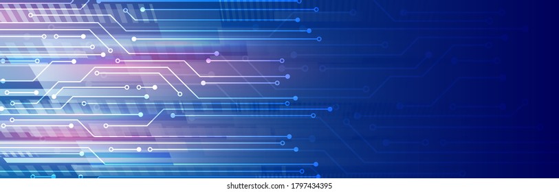 Abstract futuristic sci fi template. Digital technology concept on the blue background. Wide Circuit board vector illustration.