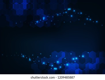 Abstract futuristic science background with hexagonal molecules structure and glowing atoms. Vector illustration.