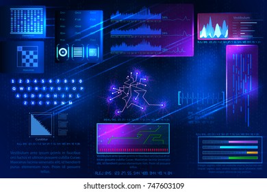 Abstract futuristic science fiction hi tech technology user interface screen digital background. Vector illustration