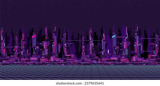 Abstract Futuristic Sci-fi Cyber Space City Landscape Vector Illustration Background Template Element