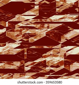 Abstract futuristic scratched background of brown and white blocks, pyramidal shapes and lines