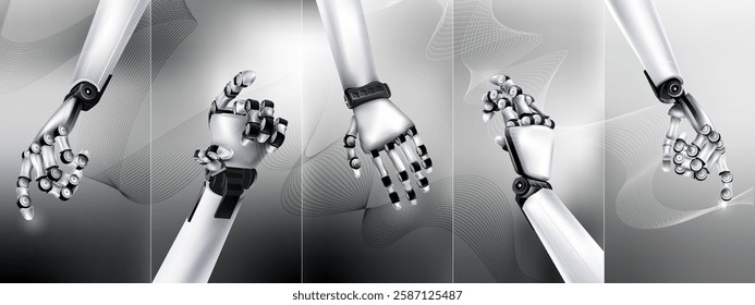 Abstract futuristic set of bionic hands in gray tones