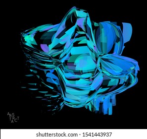 Abstract futuristic shape made of small transparent particle explosion. Optical art geometric  background with high speed of motion. Futuristic vector illustration isolated on black