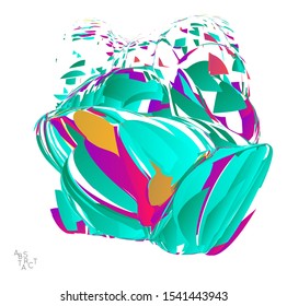 Abstract futuristic shape made of small particle explosion. Optical art geometric  background with high speed of motion. Futuristic vector illustration isolated on white