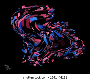 Abstract futuristic shape made of small transparent particle explosion. Optical art geometric  background with high speed of motion. Futuristic vector illustration isolated on black