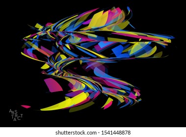 Abstract futuristic shape made of small transparent particle explosion. Optical art geometric  background with high speed of motion. Futuristic vector illustration isolated on black